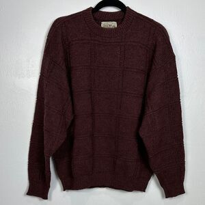 Alps Vintage Men's Textured Knit Windowpane Burgundy Sweater Size L